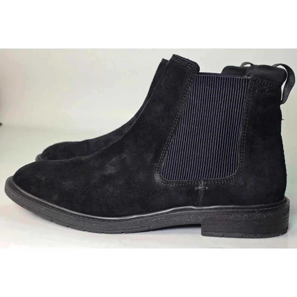 Clarks Clarkdale Men's Boots Size 10 Black Suede Chelsea Ankle Pull On Shoes‎
